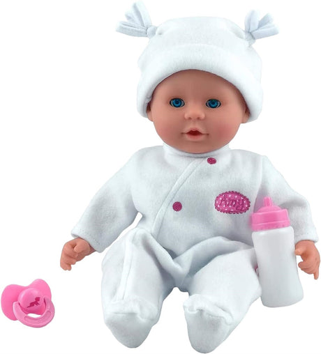 Johnston's Little Treasure 38cm Soft Baby Doll with Deluxe Blue Romper and Accessories