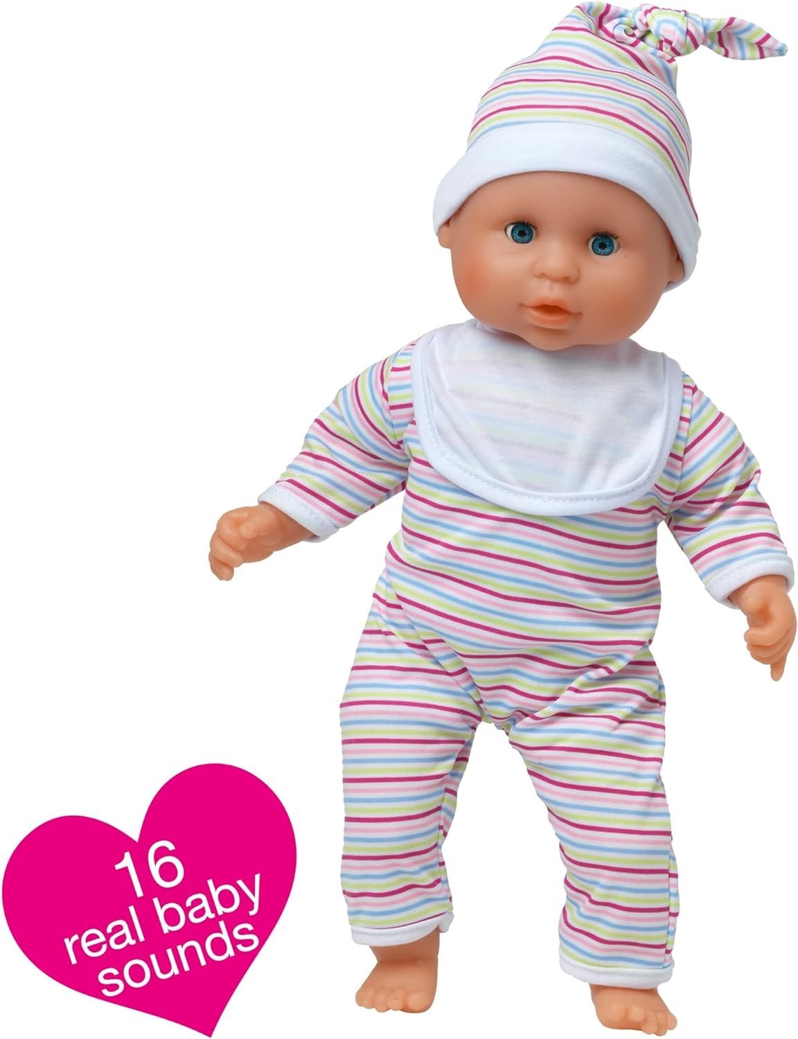 Johnston's Baby Joy, 38cm Soft Bodied Doll with Sleeping Eyes, Outfit, and 16 Interactive Sounds
