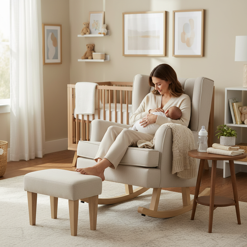 Johnston's Soothe Easy Deluxe Nursing Chair & Rocker with Foot Stool – Convertible Feeding Chair
