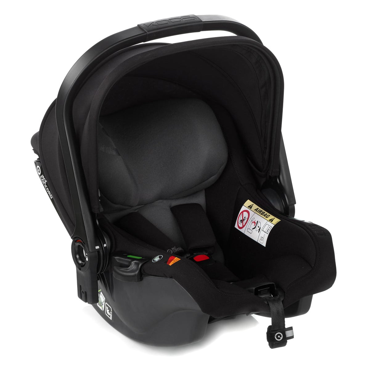 Black baby car seat on a white background