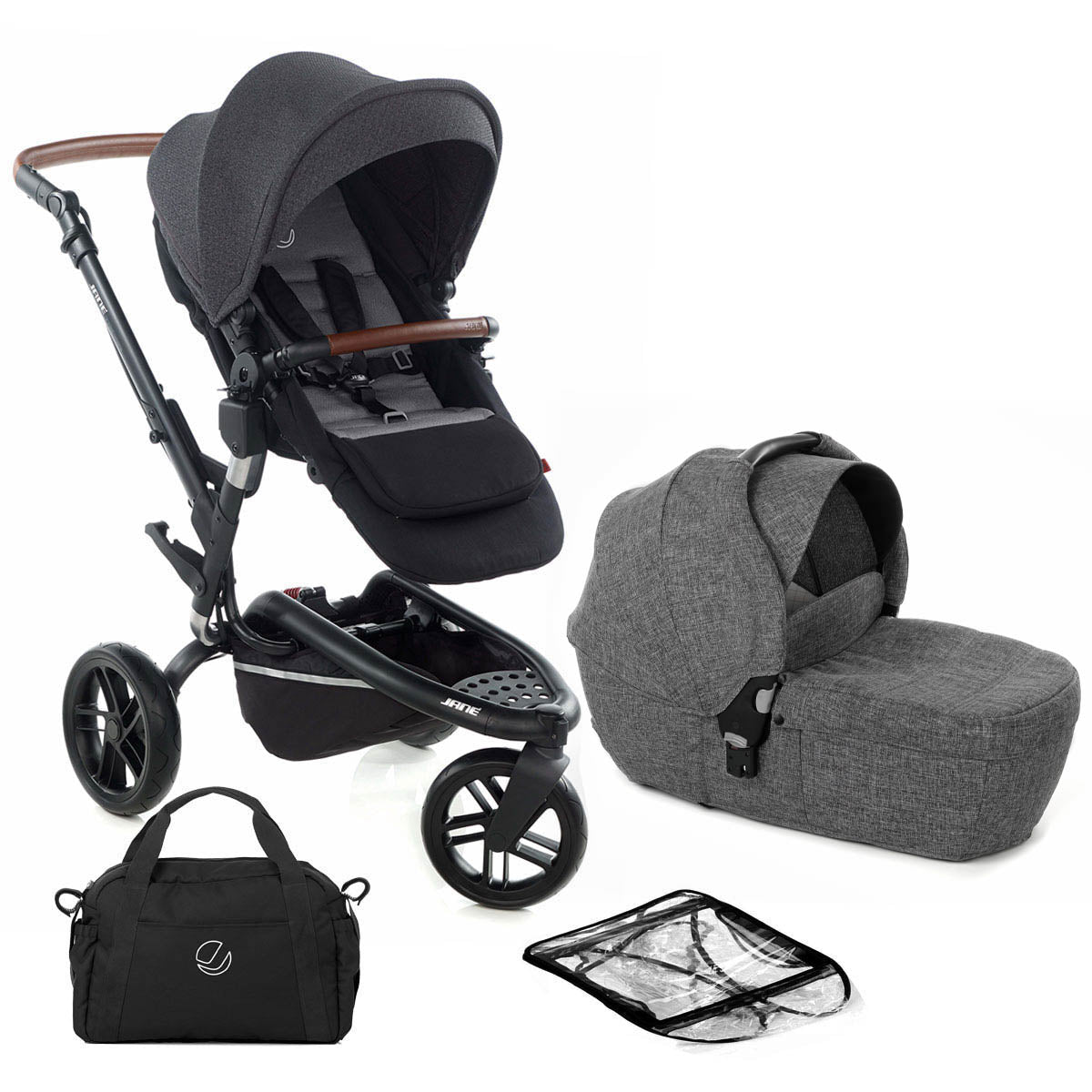 Jané Trider + Transporter Plus Carrycot, Cold Black