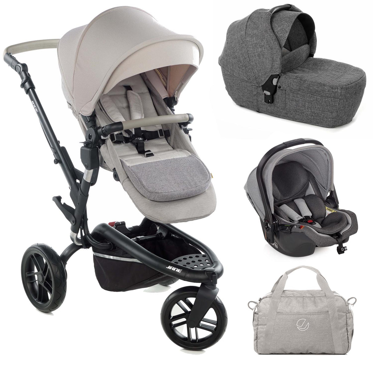 Jané Trider Travel System Bundle with Transporter Plus & Koos R1 i-Size Car Seat, Sand