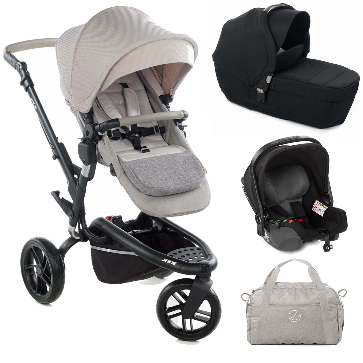 Jané Trider Travel System Bundle with Transporter Plus & Koos R1 i-Size Car Seat, Sand