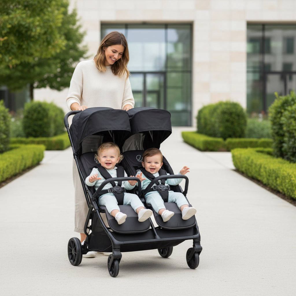 Twinside Twin Stroller + 1 Smart Carrycot, Coal