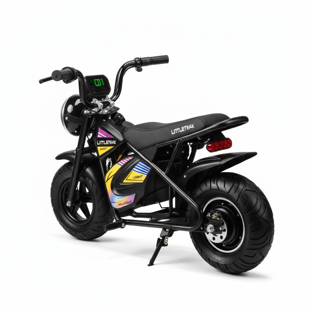 Littletrax 350W Kids Electric Bike – Ages 3 to 12+ ride on mini monkey bike - 3 speed, Bluetooth music, horn, lights, 36v