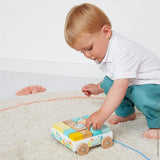 Janod Pure Wooden Pull-Along Blocks Cart