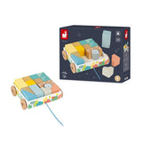 Janod Pure Wooden Pull-Along Blocks Cart