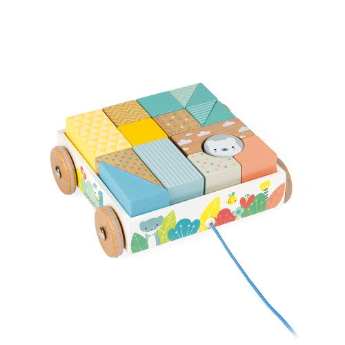 Janod Pure Wooden Pull-Along Blocks Cart