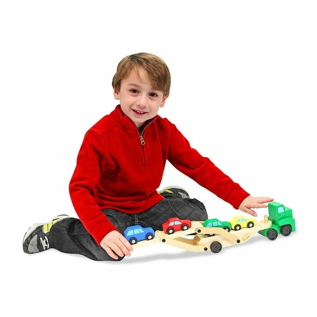 Melissa & Doug Wooden Car Transporter Toy Truck & Cars