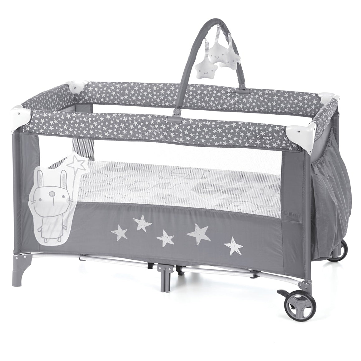 Jane Duo Level Toys Travel Cot – Two-Tier Design with Activity Arch, Stars