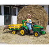 John Deere Ground Loader 12 Volt Electric Bulldozer + Stake-Side Trailer, 3+ years