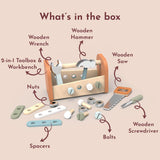 Speedy Monkey Wooden 2-in-1 Toolbox & Workbench with Accessories – Compact DIY Playset for Kids