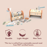 Speedy Monkey Wooden 2-in-1 Toolbox & Workbench with Accessories – Compact DIY Playset for Kids