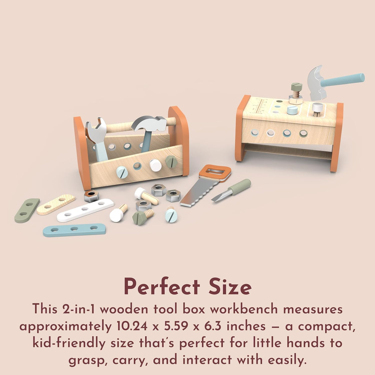 Speedy Monkey Wooden 2-in-1 Toolbox & Workbench with Accessories – Compact DIY Playset for Kids
