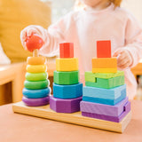 Melissa & Doug Geometric Shape Sorting Stacker Wooden Toddler Toy