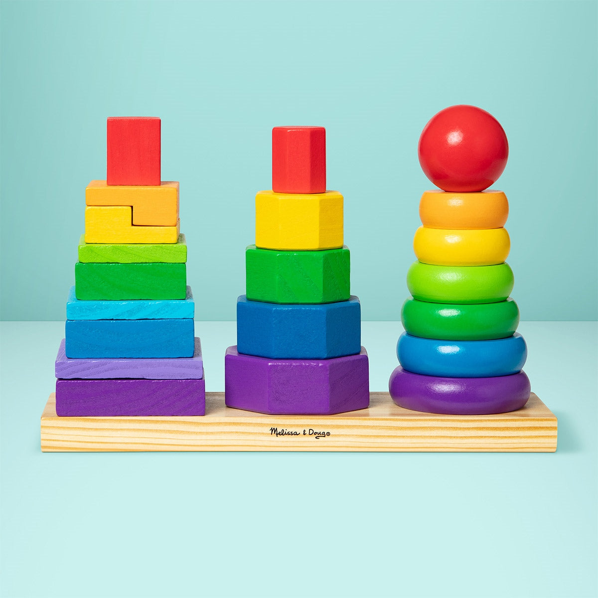 Melissa & Doug Geometric Shape Sorting Stacker Wooden Toddler Toy