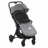 Gray stroller with matching footmuff on a white background