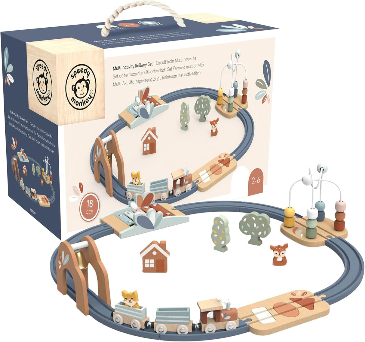 Speedy Monkey Mult-Activity Wooden Train Railway Set
