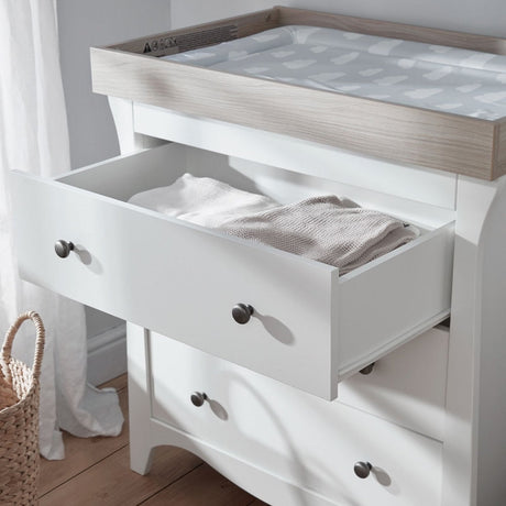 CuddleCo Clara 2 Piece Nursery Furniture Set (Cot Bed & Dresser) - White/Ash