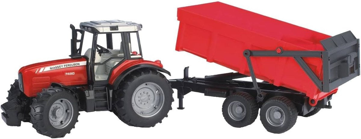 Bruder Massey Ferguson 7480 with Tipping Trailer, Toy Tractor Scale 1:16