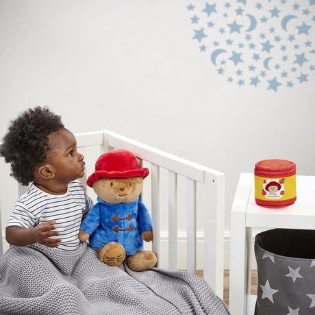 Rainbow Designs Bedtime Cuddles with Paddington Bear Set - Cuddleable Soft Teddy Toy & Marmalade Jar Nightlight - Calming Lullaby, Colour-Changing Moons & Stars