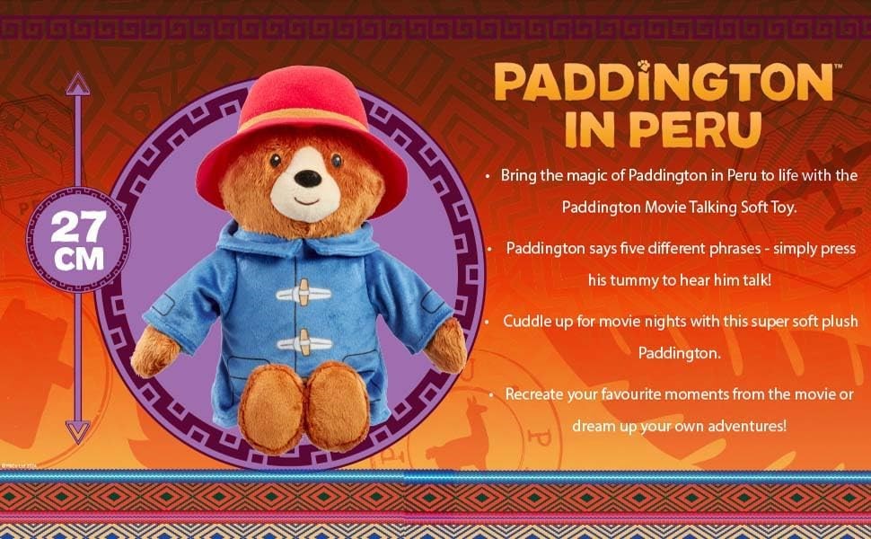 Rainbow Designs Paddington Bear Movie Talking Teddy Bear - Paddington Bear talking toy with 5 Phrases, Red Hat & Blue Duffle Coat - Cuddly Companion for Playtime Adventures