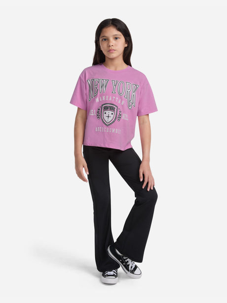 Abercrombie & Fitch Girls New York Crest Boxy T-Shirt in Pink
