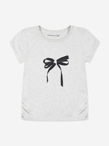 Abercrombie & Fitch Girls Pearl Bow Ruched T-Shirt in Grey