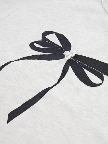 Abercrombie & Fitch Girls Pearl Bow Ruched T-Shirt in Grey