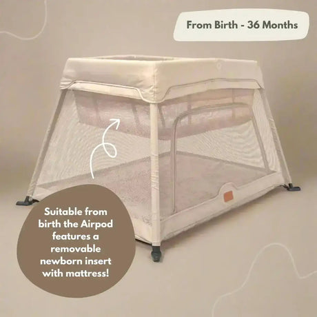 Airpod 3 Travel Cot Includes Newborn Bassinet Insert - Beige