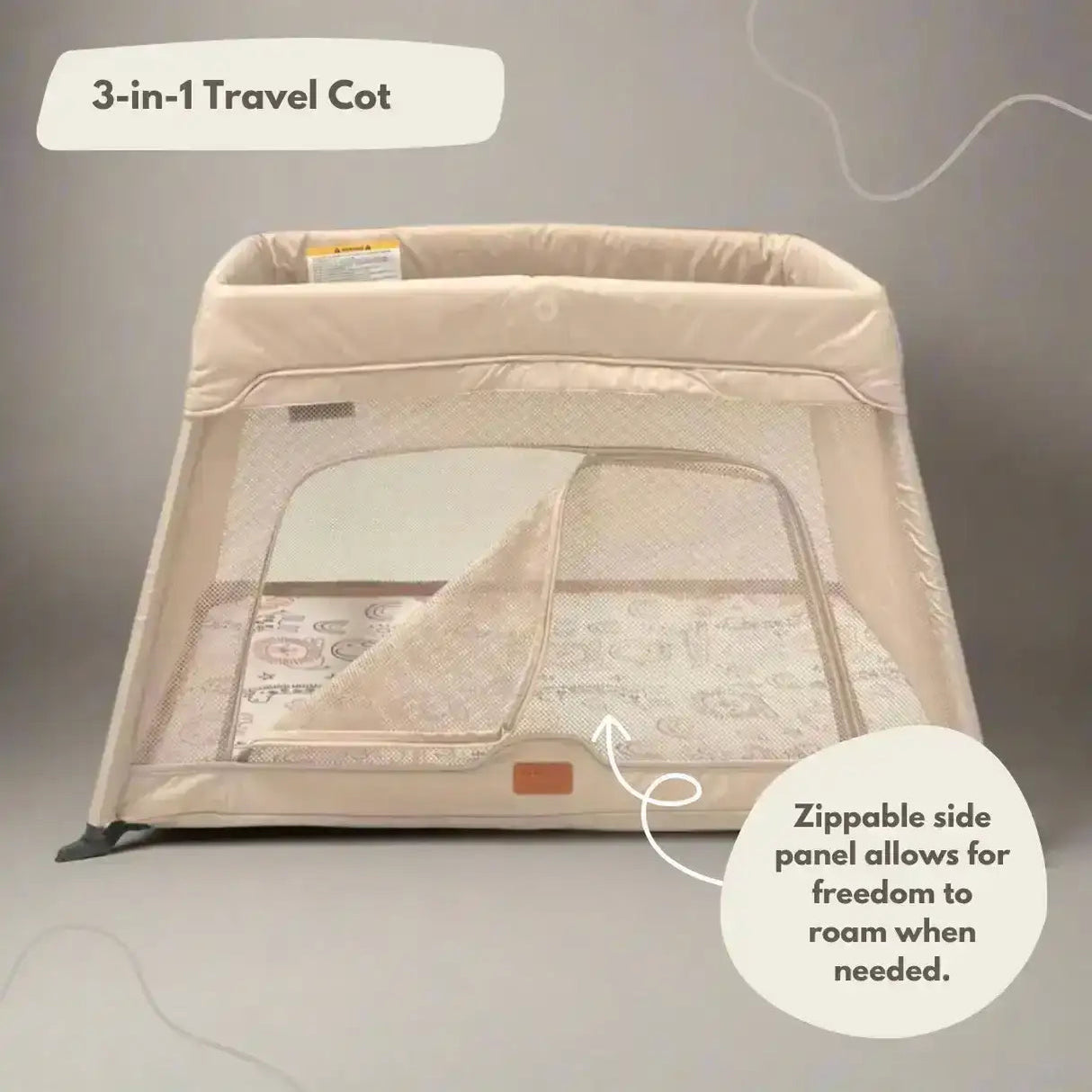 Airpod 3 Travel Cot Includes Newborn Bassinet Insert - Beige