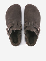 BIRKENSTOCK Boston Shearling Suede Clogs in Brown