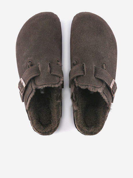 BIRKENSTOCK Boston Shearling Suede Clogs in Brown