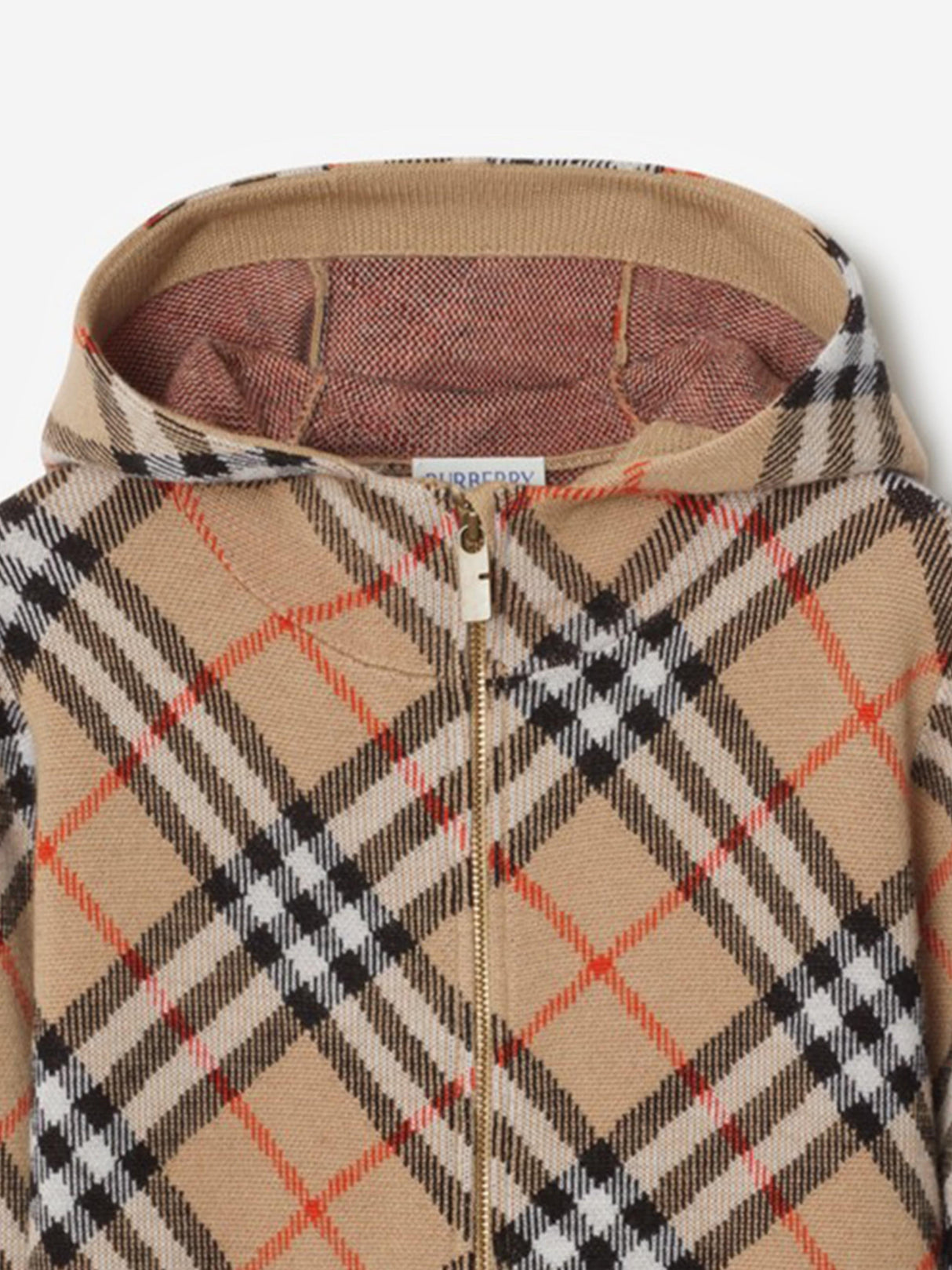 Burberry Boys Jimmy Check Zip Up Top in Beige