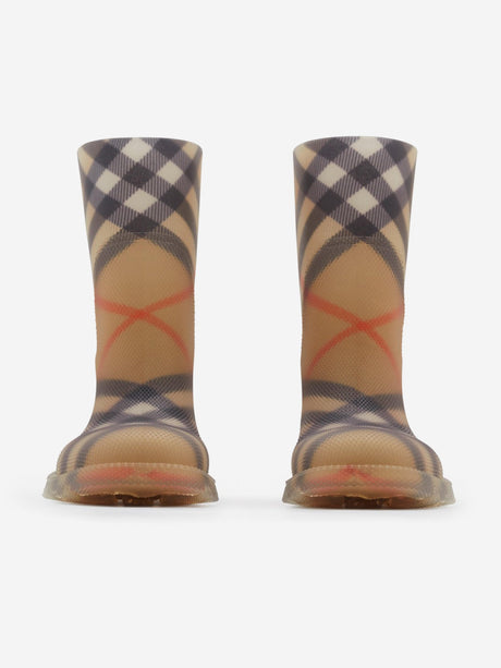 Burberry Kids Check Rubber Marsh High Boots in Beige