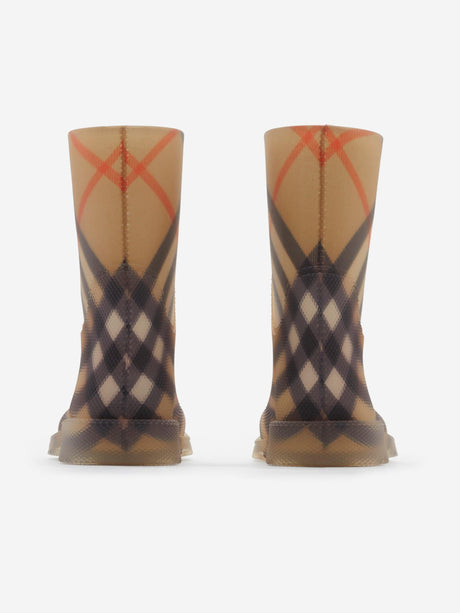 Burberry Kids Check Rubber Marsh High Boots in Beige