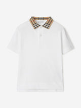 Burberry Boys Johane Check Collar Polo Shirt in White