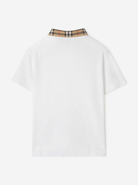 Burberry Boys Johane Check Collar Polo Shirt in White