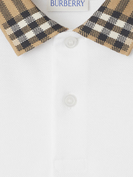 Burberry Boys Johane Check Collar Polo Shirt in White