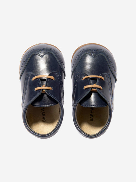 BABYWALKER Baby Boys Leather Lace Up Shoes in Navy