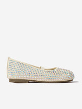 BABYWALKER Girls Suede Swarovski Crystals Allover Ballerinas in Beige