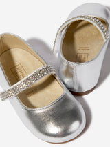 BABYWALKER Girls Swarovski Crystals Strap Ballerinas in Silver