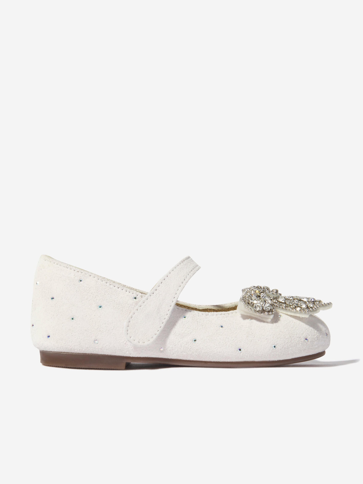 BABYWALKER Girls Suede Swarovski Bow Ballerinas in White