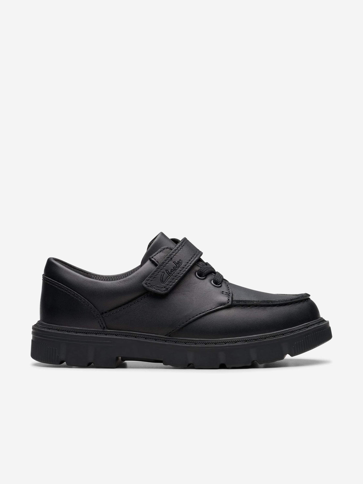 Clarks Boys Leather Lorcam Edge Shoes in Black (Wide Fit)