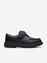Clarks Boys Leather Lorcam Edge Shoes in Black (Wide Fit)