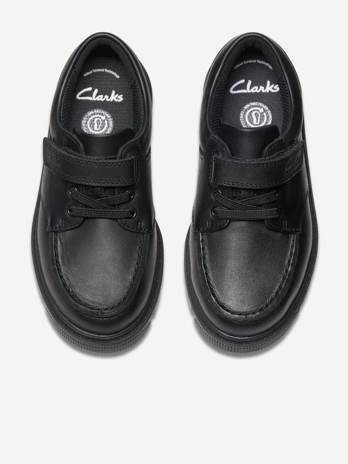 Clarks Boys Leather Lorcam Edge Shoes in Black (Wide Fit)