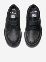 Clarks Boys Leather Lorcam Edge Shoes in Black (Wide Fit)