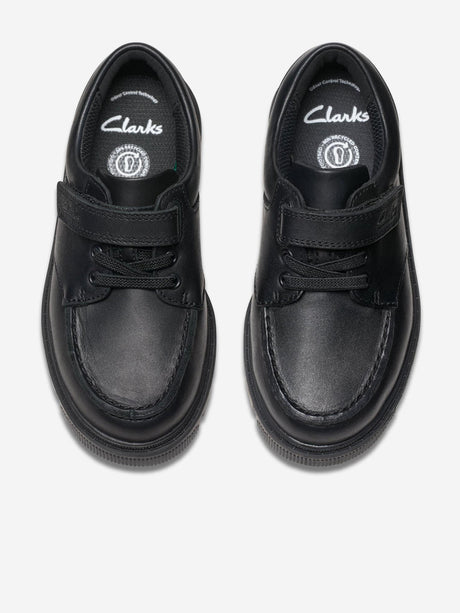 Clarks Boys Leather Lorcam Edge Shoes in Black (Wide Fit)
