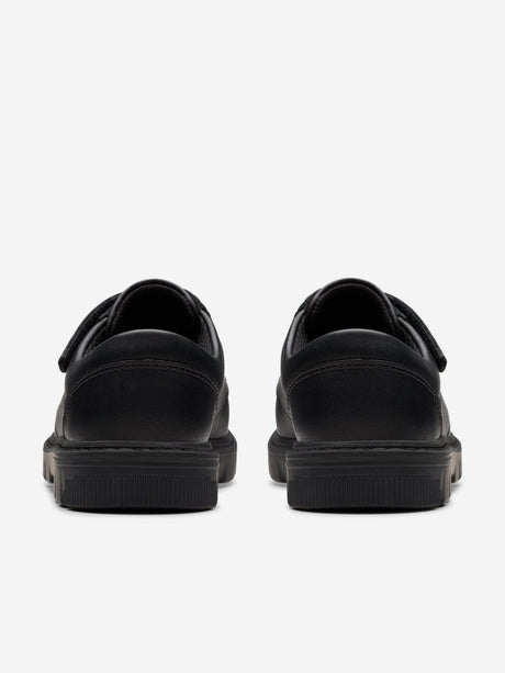 Clarks Boys Leather Lorcam Edge Shoes in Black (Wide Fit)