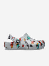 Crocs Boys Classic Race Cars Graphic Clog in Grey